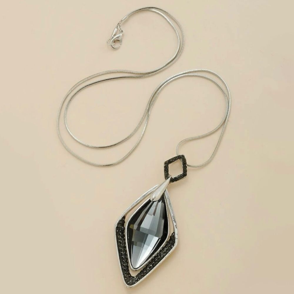 Long Gemstone Pendant Necklace